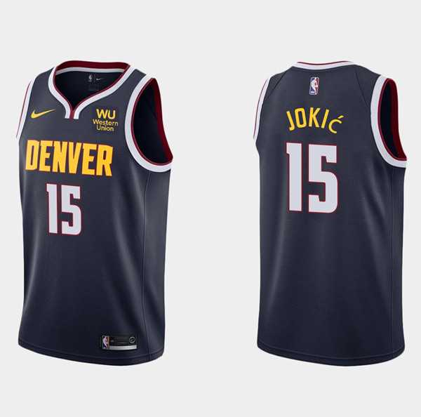 Mens Denver Nuggets #15 Nikola Jokic Navy Icon Edition Stitched Jersey Dzhi